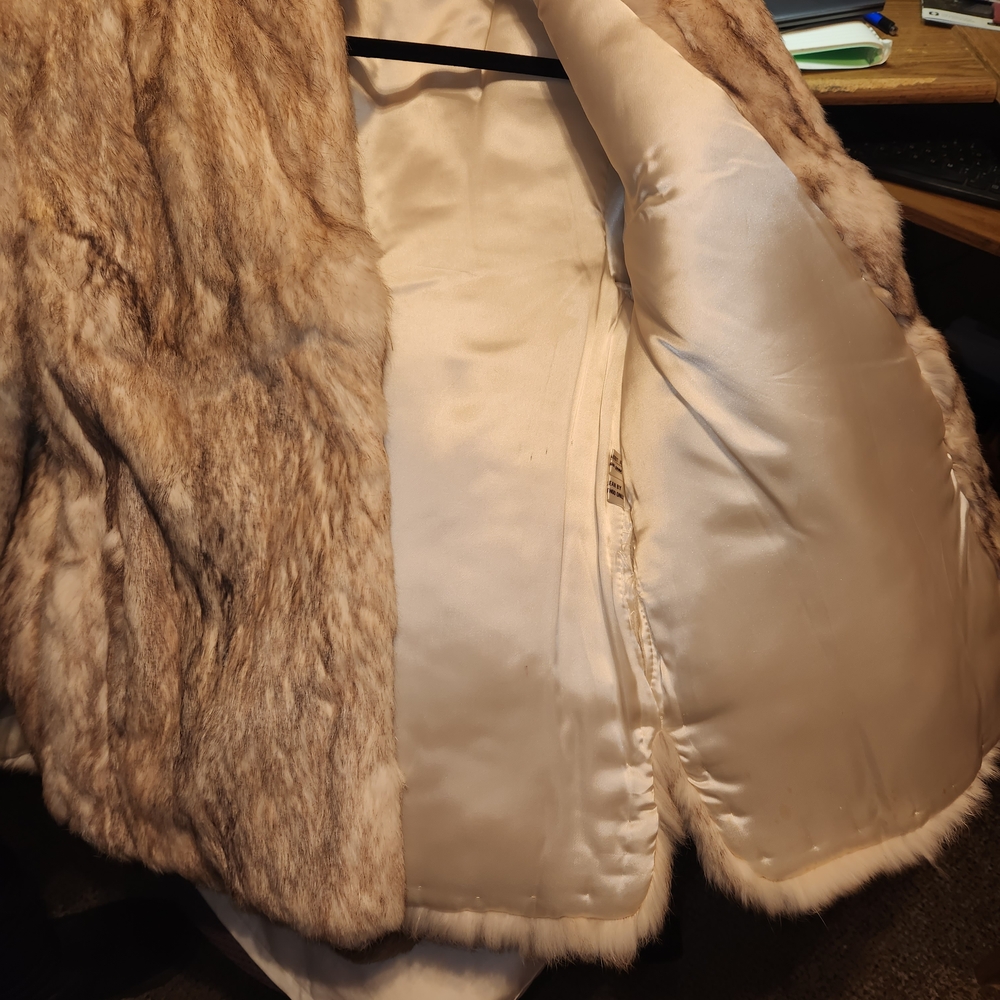 Cream Multi Colored Rabbit Fur Coat - Picture 5 of 12